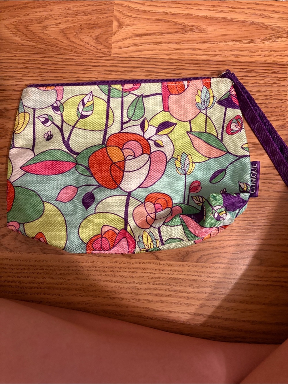 Clinique Floral Cosmetic Pouch - Mint, Pink & Purple Accents